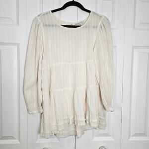 American Eagle Medium Ivory Tiered Babydoll Top Long Sleeve Open Back Tunic